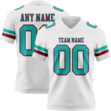 Custom White Aqua-Crimson Mesh Authentic Football Jersey