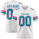 Custom White Teal-Pink Mesh Authentic Football Jersey