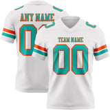Custom White Aqua-Orange Mesh Authentic Football Jersey