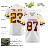 Custom White Burgundy-Gold Mesh Authentic Football Jersey