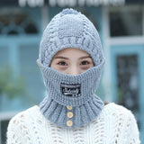 Knitting Earflap Knitting Wool Fleece Windproof Thermal Hat Mask Scarf Integrated