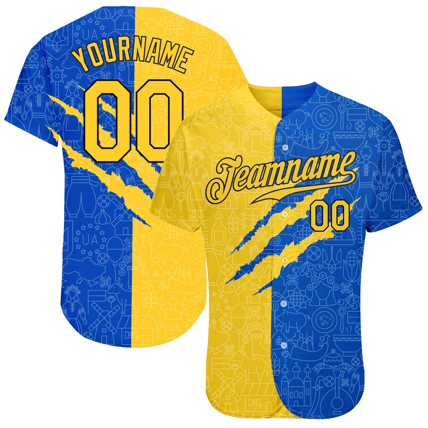 Custom 3D Pattern Design Ukrainian Flag Authentic Baseball Jersey