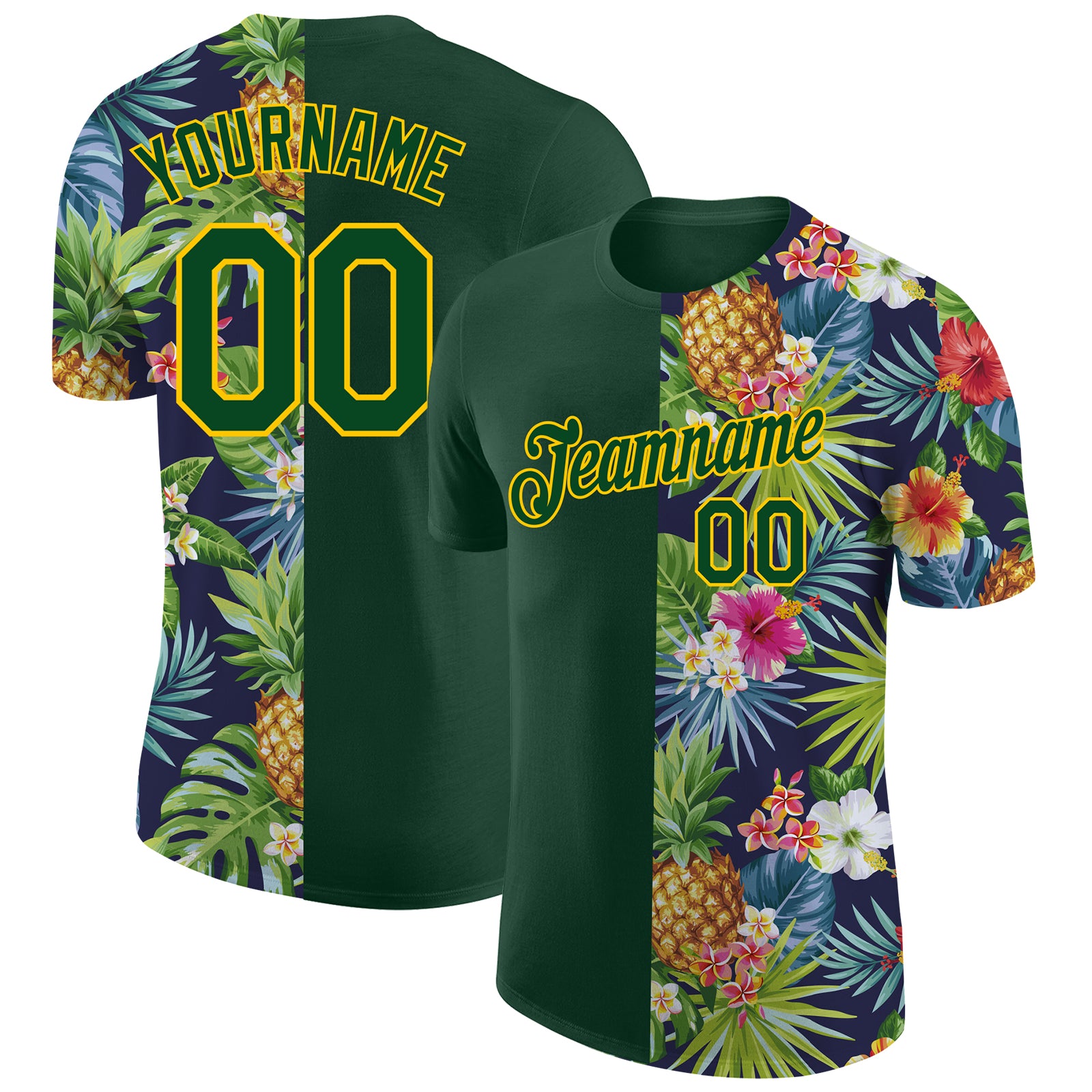 Custom 3D Pattern Design Tropical Pattern With Pineapples Palm Leaves And Flowers Performance T-Shirt