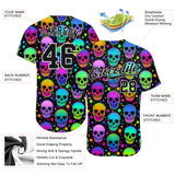 Custom 3D Pattern Bright Multicolored Halloween Skulls Authentic Baseball Jersey