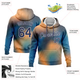 Custom Stitched Gold Navy Light Blue-White 3D Pattern Design Sports Pullover Sweatshirt Hoodie