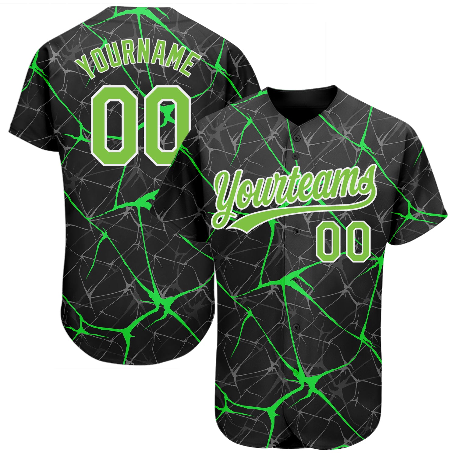 Custom Black Neon Green-White 3D Pattern Design Authentic Baseball