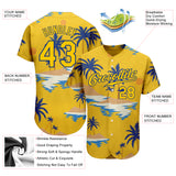 Custom Yellow Royal 3D Pattern Design Sun Beach Hawaii Palm Trees Authentic Baseball Jersey
