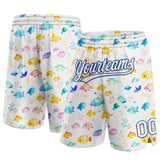 Custom White Royal 3D Pattern Fish Authentic Basketball Shorts