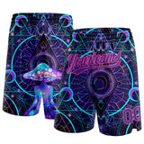Custom Black Purple-Pink 3D Pattern Magic Mushrooms Over Sacred Geometry Psychedelic Hallucination Authentic Basketball Shorts