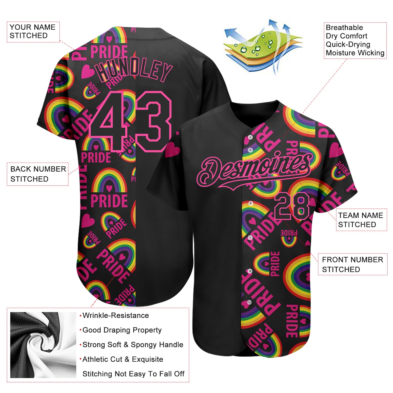 Custom Rainbow For Pride Month Love Is Love LGBT 3D Authentic Baseball Jersey