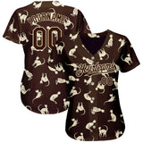 Custom Brown Cream 3D Pattern Design Cat Authentic Baseball Jersey