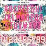 Custom Cream Pink-Black 3D Flower And Skull Fashion Authentic Baseball Jersey