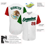 Custom White Red Kelly Green-Black 3D Mexican Flag Authentic Baseball Jersey