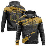 Custom Stitched Black Old Gold 3D Pattern Design Torn Paper Style Sports Pullover Sweatshirt Hoodie