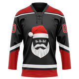 Custom Black Red-White Christmas Santa Claus 3D Hockey Lace Neck Jersey
