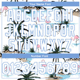 Custom White Light Blue 3D Pattern Tropical Hawaii Palm Trees Authentic Basketball Jersey