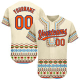 Custom Cream Orange-Royal 3D Pattern Design Traditional African Ethnic Style Authentic Baseball Jersey
