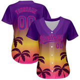 Custom Purple Hot Pink 3D Pattern Design Hawaii Palm Trees Authentic Baseball Jersey