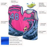 Custom Pink Light Blue-Black 3D Pattern Summer Beach Surfing Authentic Basketball Jersey