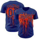 Custom Royal Orange 3D Pattern Design Dripping Splatter Art Authentic Baseball Jersey