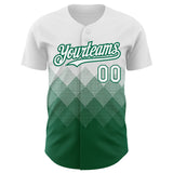 Custom White Kelly Green 3D Pattern Design Gradient Square Shapes Authentic Baseball Jersey