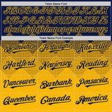 Custom Navy Gold 3D Pattern Design Gradient Square Shapes Authentic Baseball Jersey