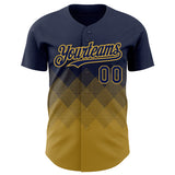 Custom Navy Old Gold 3D Pattern Design Gradient Square Shapes Authentic Baseball Jersey