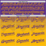 Custom Purple Gold 3D Pattern Design Gradient Square Shapes Authentic Baseball Jersey