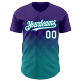 Custom Purple White-Teal 3D Pattern Design Gradient Square Shapes Authentic Baseball Jersey