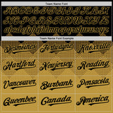 Custom Black Old Gold 3D Pattern Design Gradient Square Shapes Authentic Baseball Jersey