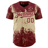 Custom Crimson City Cream 3D Pattern Design Abstract Splatter Grunge Art Authentic Baseball Jersey