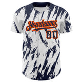 Custom White Navy-Orange 3D Pattern Design Abstract Sharp Shape Authentic Baseball Jersey