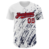 Custom White Red-Navy 3D Pattern Design Abstract Splash Authentic Baseball Jersey