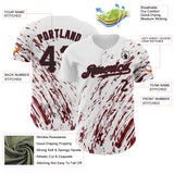 Custom White Black-Crimson 3D Pattern Design Abstract Splash Authentic Baseball Jersey