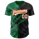 Custom Graffiti Pattern Black Kelly Green-Orange 3D Scratch Authentic Baseball Jersey