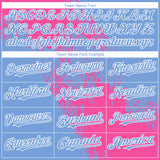 Custom Light Blue Pink-White 3D Pattern Design Abstract Brush Stroke Authentic Baseball Jersey