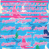 Custom Sky Blue Pink-White 3D Pattern Design Sailing Boats Authentic Baseball Jersey