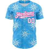 Custom Sky Blue White-Pink 3D Pattern Design Navigation Compass Authentic Baseball Jersey