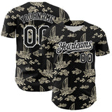 Custom Black White 3D Pattern Design Boats And Fish Authentic Baseball Jersey