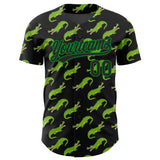 Custom Black Grass Green 3D Pattern Design Crocodile Authentic Baseball Jersey