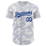 Custom White Royal 3D Pattern Design Curve Lines Authentic Baseball Jersey