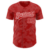 Custom Red White 3D Pattern Design Curve Lines Authentic Baseball Jersey