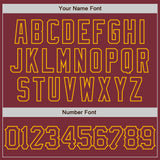 Custom Burgundy Gold 3D Pattern Design Curve Lines Authentic Baseball Jersey