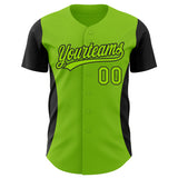Custom Neon Green Black 3D Pattern Design Side Stripes Authentic Baseball Jersey