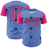 Custom Light Blue Pink-Black 3D Pattern Design Spider Web Authentic Baseball Jersey