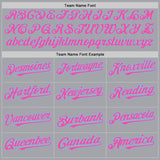 Custom Gray Pink-Light Blue 3 Colors Arm Shapes Authentic Baseball Jersey