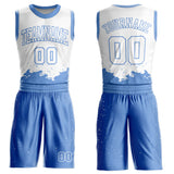 Custom White Light Blue Color Splash Round Neck Sublimation Basketball Suit Jersey
