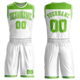 Custom White Neon Green Color Block Round Neck Sublimation Basketball Suit Jersey