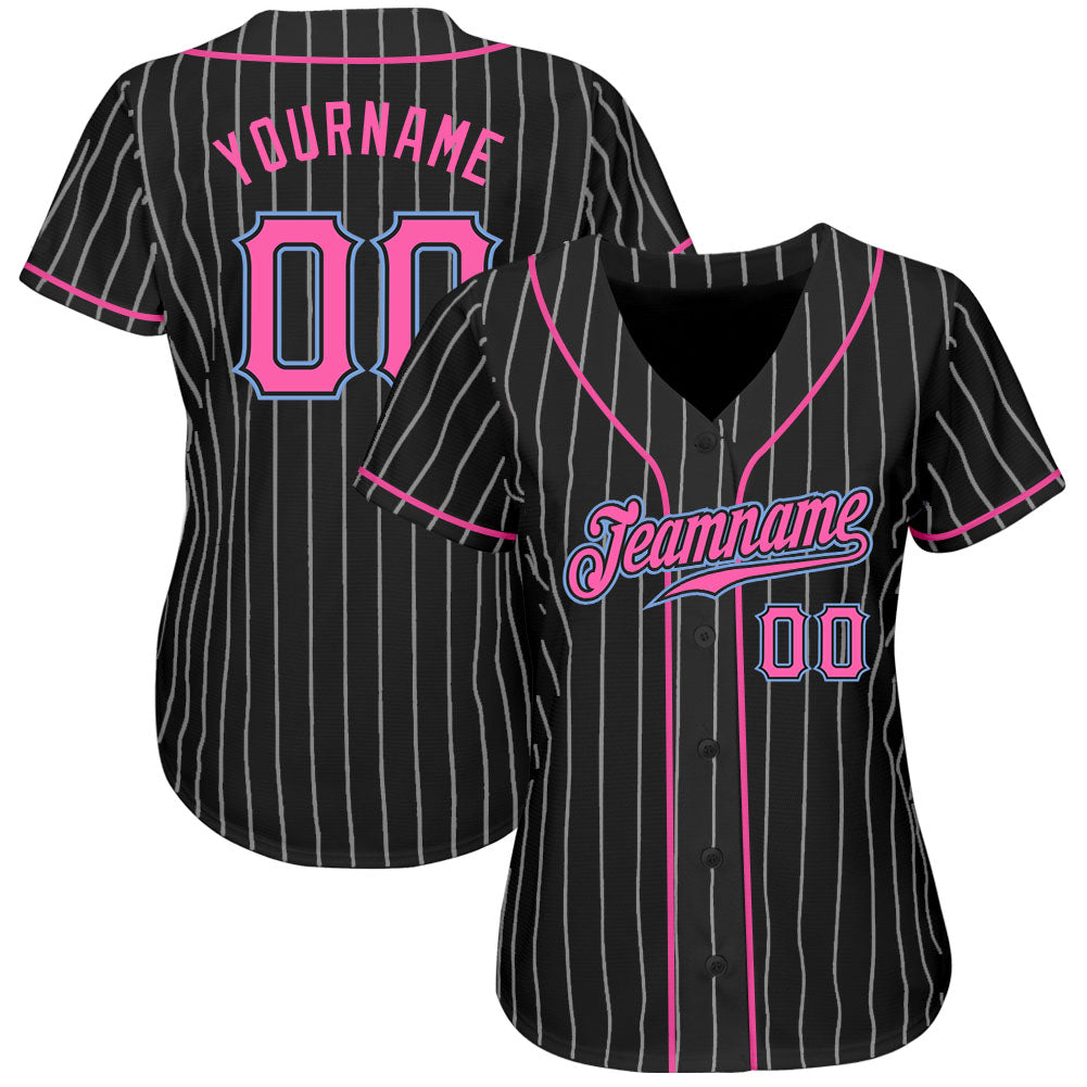 Custom Light Blue Pink-White Authentic Baseball Jersey