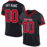 Custom Black Red-White Mesh Authentic Throwback Football Jersey